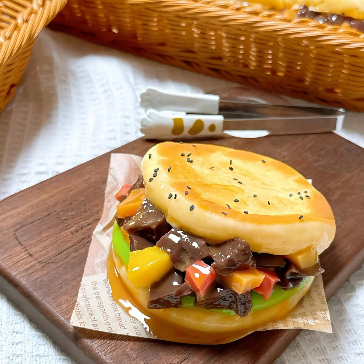 Chinese-Style Burger Squishy: Handcrafted Asian Comfort Toy