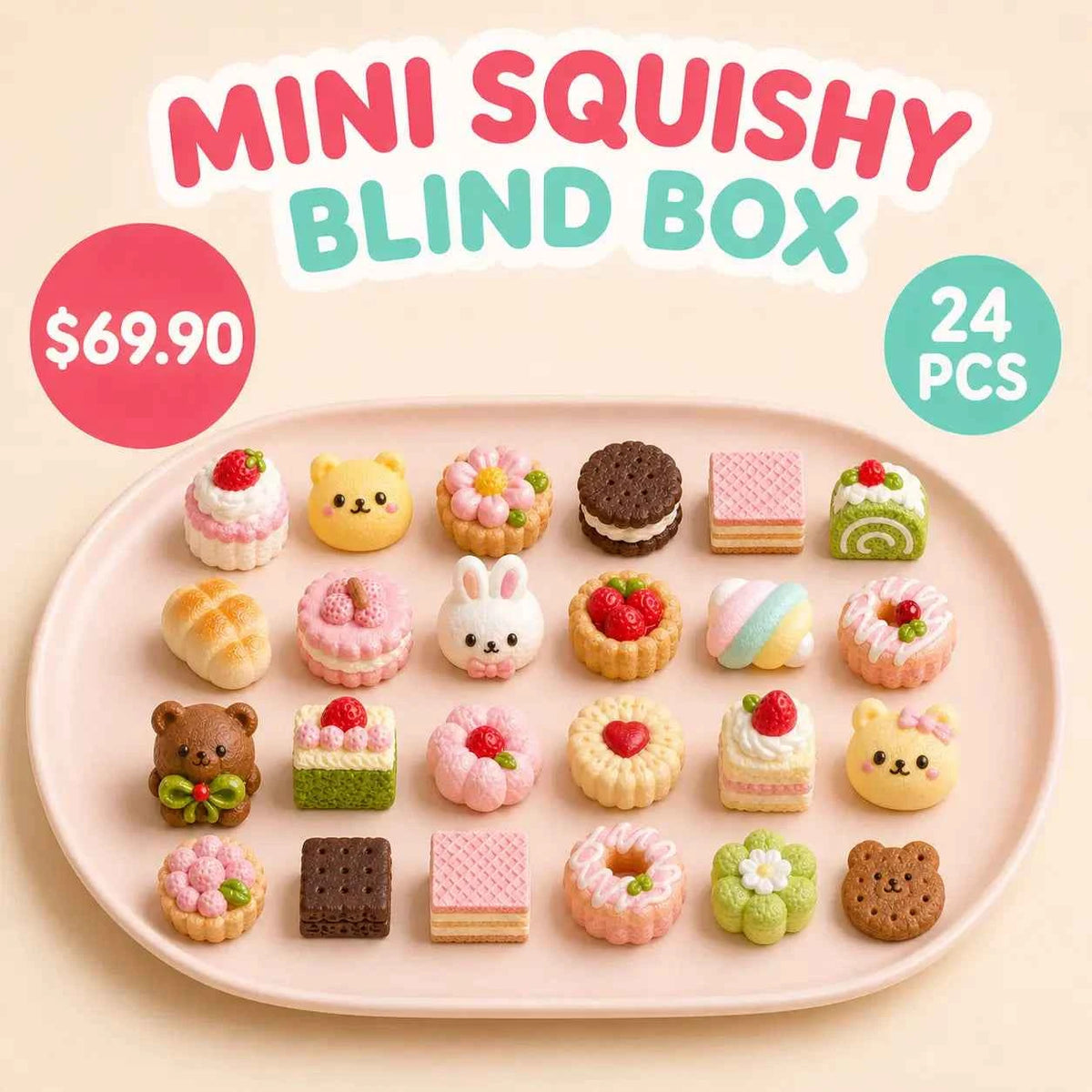 Mini Squishy Mystery Pack – Random Dessert & Animal Toys