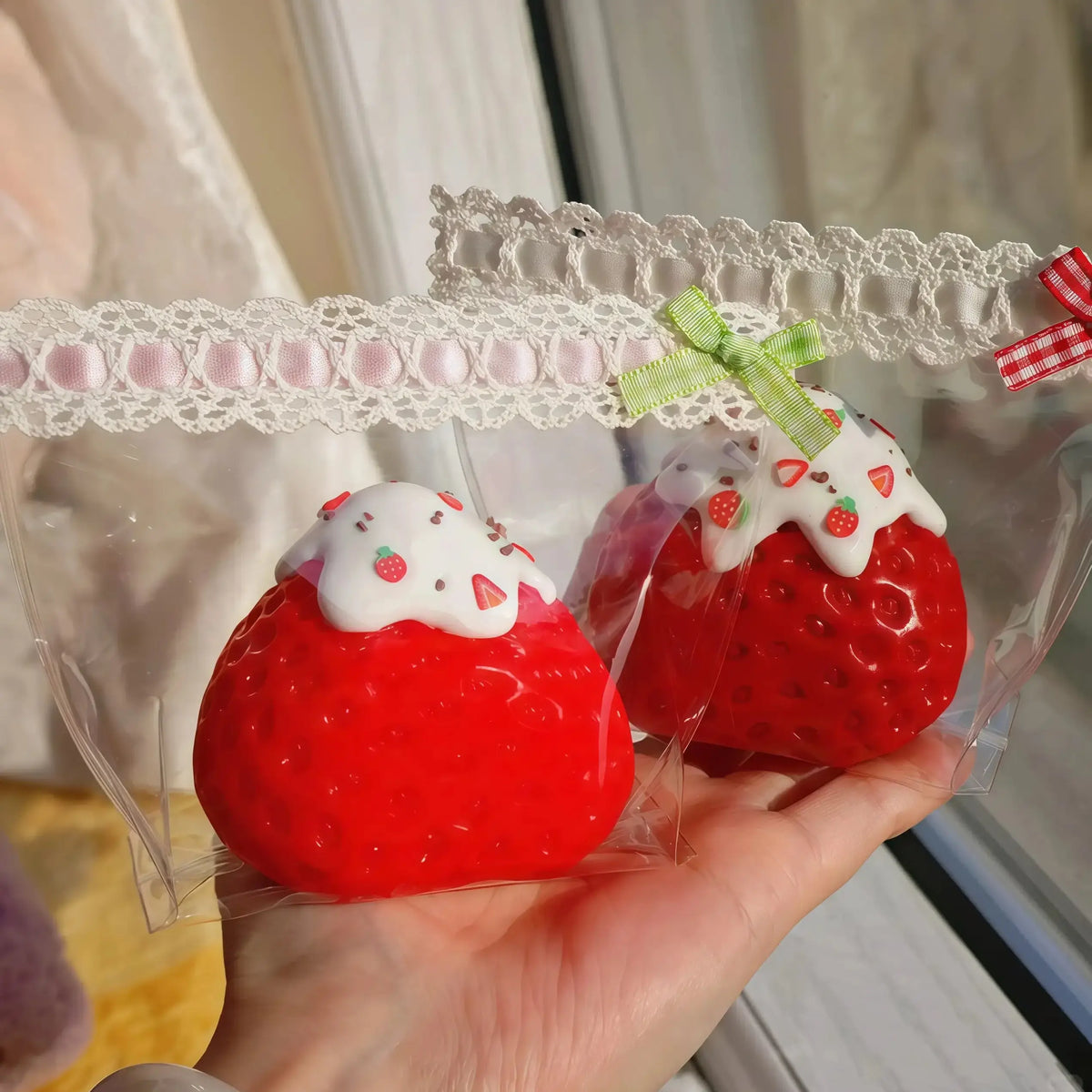 Snow - Topped Strawberry Squishy: Handcrafted Silicone Dessert Toy - lovesquishy