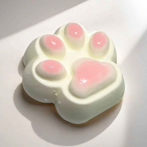 White cat paw-shaped squishy with pink paw pads, soft and slow-rising, part of Cat Paw Series.