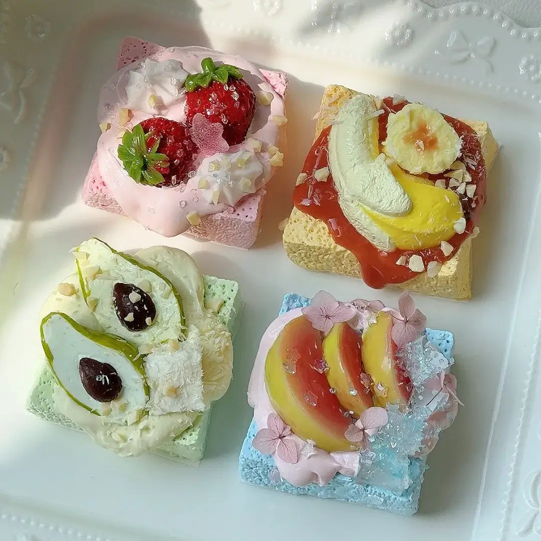 Handmade Realistic Fruit Toast & Milk Tea Silicone Stress Relief Squishy Toy