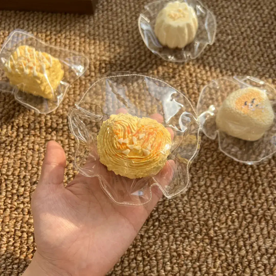 Handmade Mini Almond Pudding Squishy | Realistic Dessert Silicone Fidget Toy Almond Butterfly Pastry (approx. 110g)
