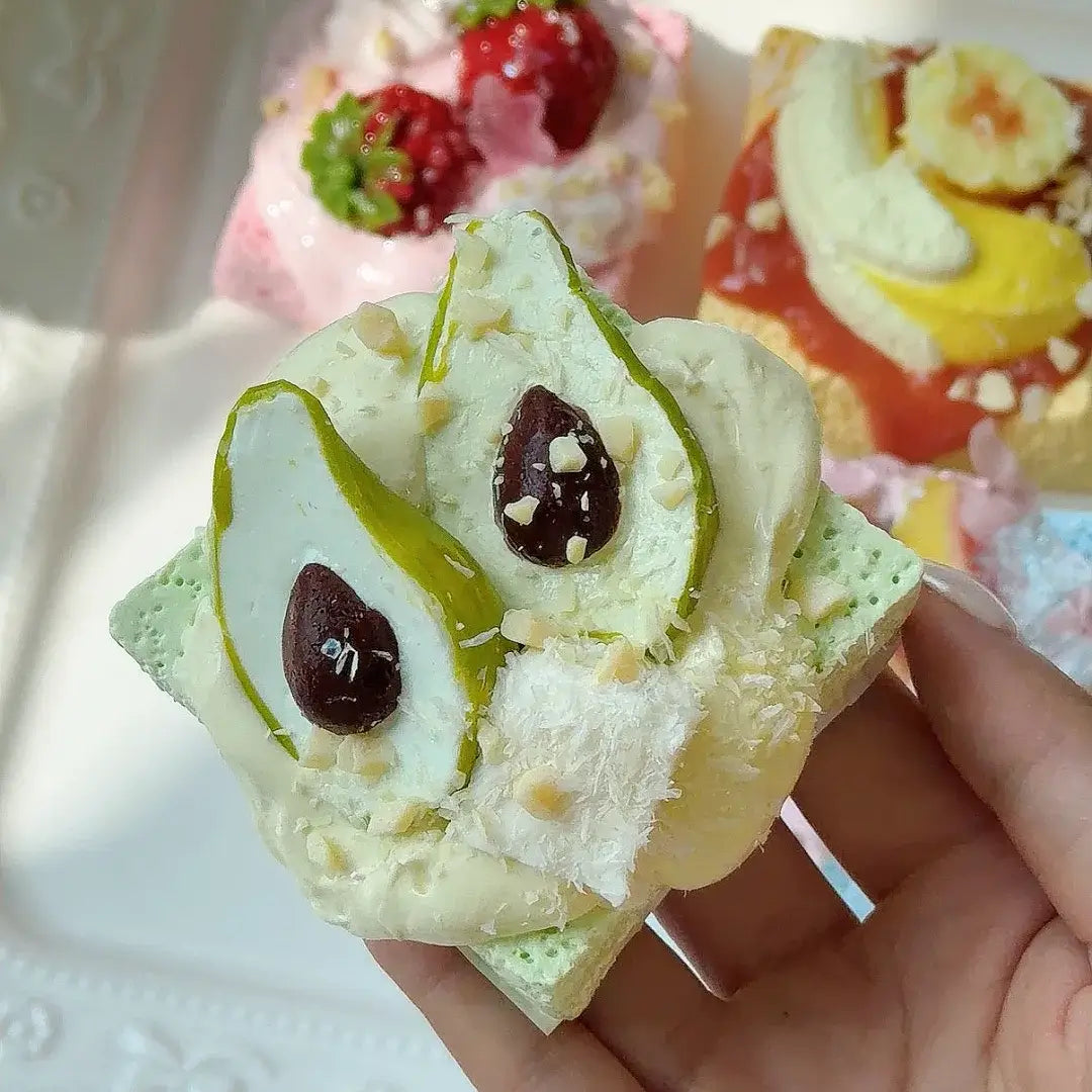 Handmade Realistic Fruit Toast & Milk Tea Silicone Stress Relief Squishy Toy