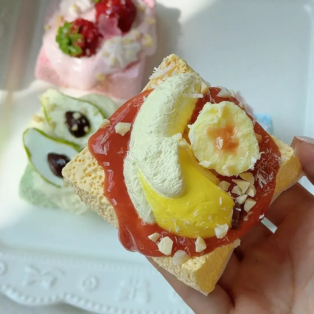 Handmade Realistic Fruit Toast & Milk Tea Silicone Stress Relief Squishy Toy