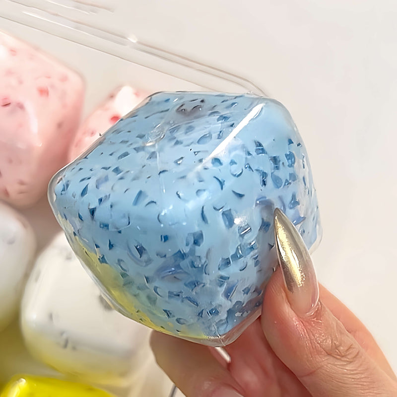 Blue square handmade freeze-dried yogurt stress ball, blueberry flavor decompression fidget toy