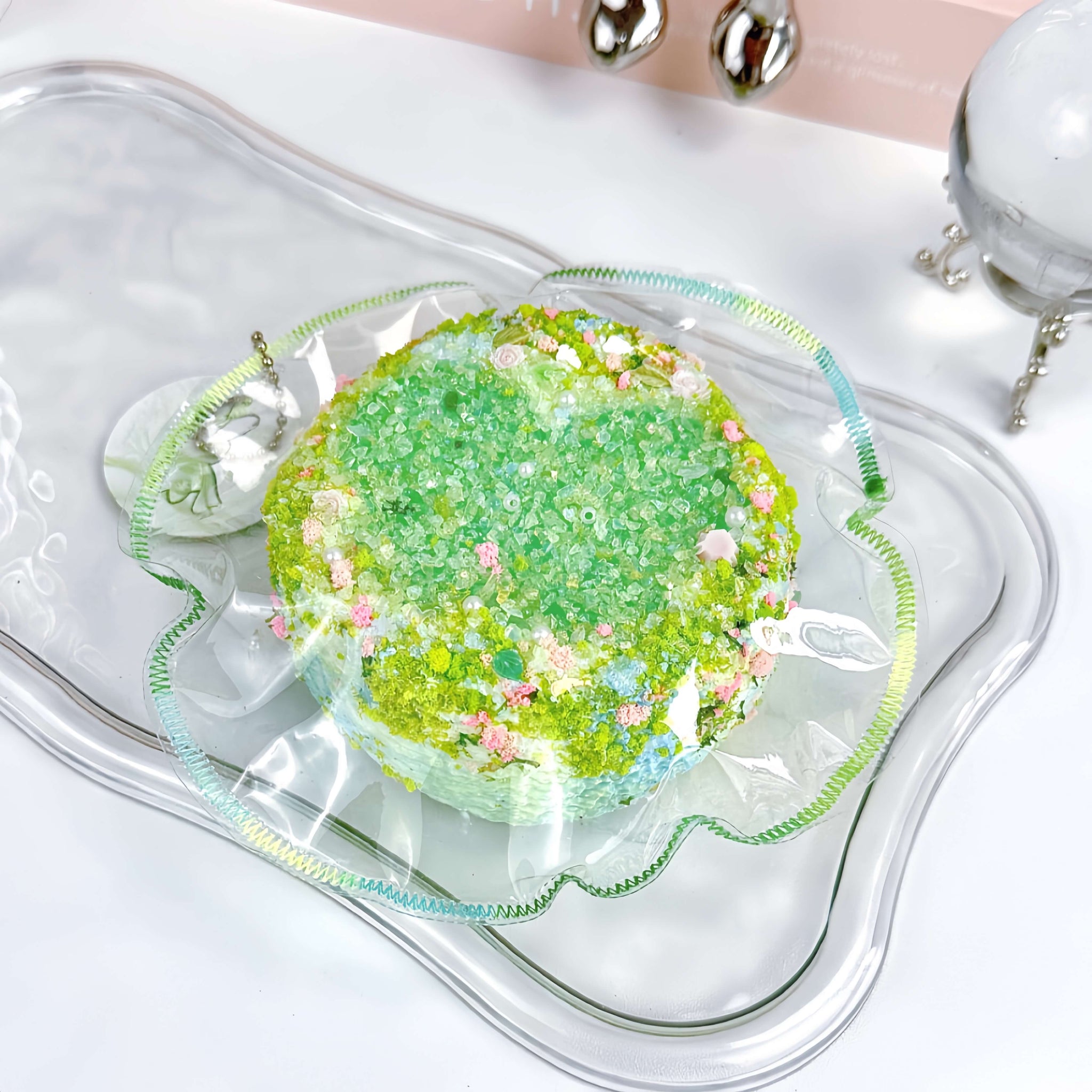 Clear silicone squishy Emerald Fantasy Butterfly Pool with water burst and crushed ice effects