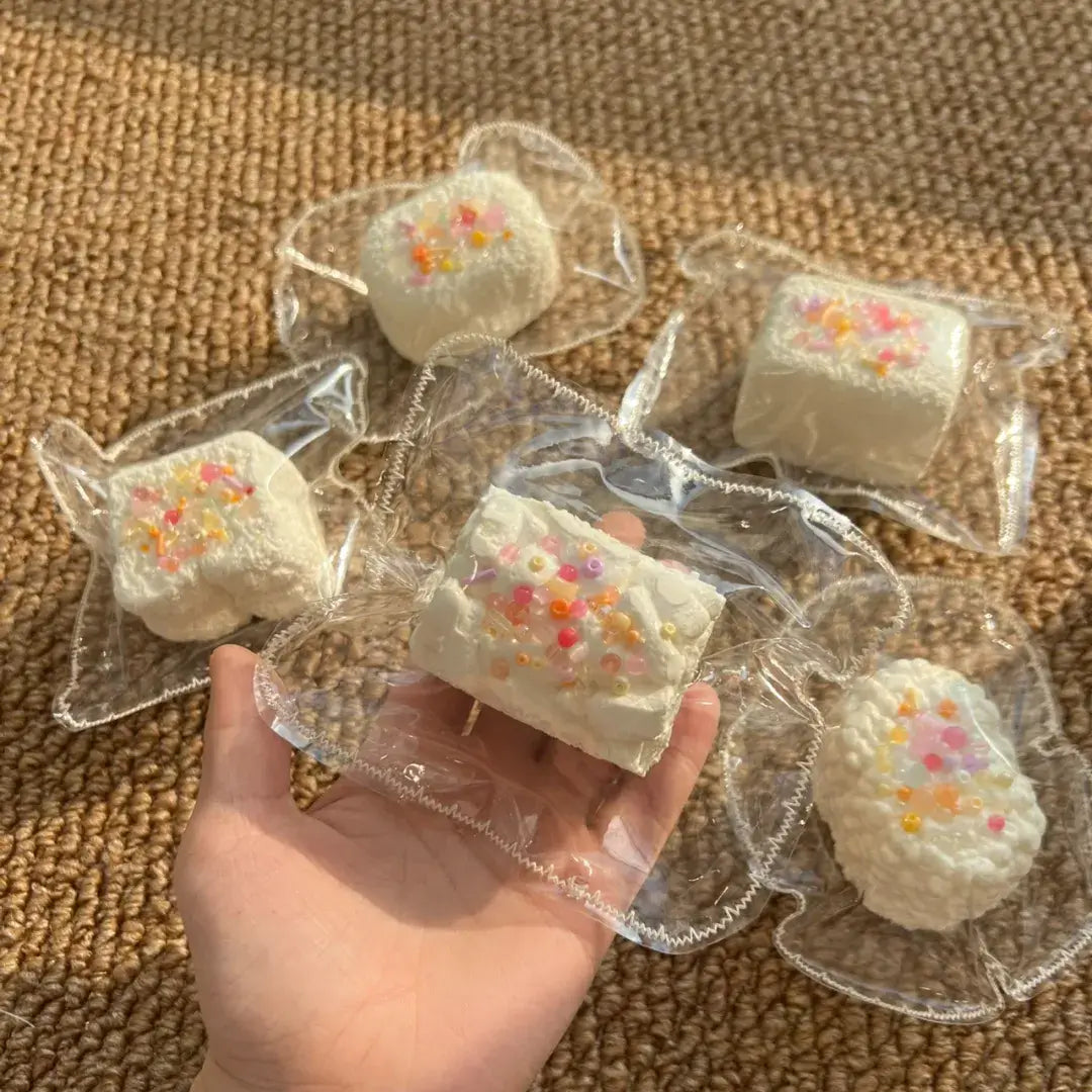 Handmade Mini Almond Pudding Squishy | Realistic Dessert Silicone Fidget Toy Candy Miniature Sachima (approx. 110g)