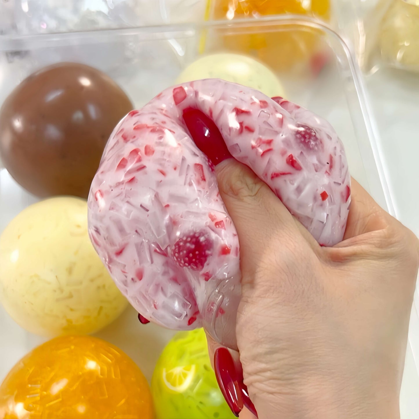 Handmade ultra-soft cherry milk jelly ice squishy toy, light compression stress relief ball for kids & adults