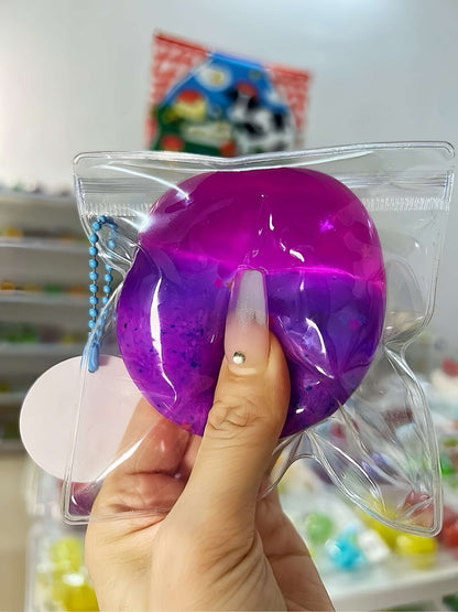 Non-toxic handmade layered dual-color stress relief ball with deep pink purple sea sand layers, flowing sand texture