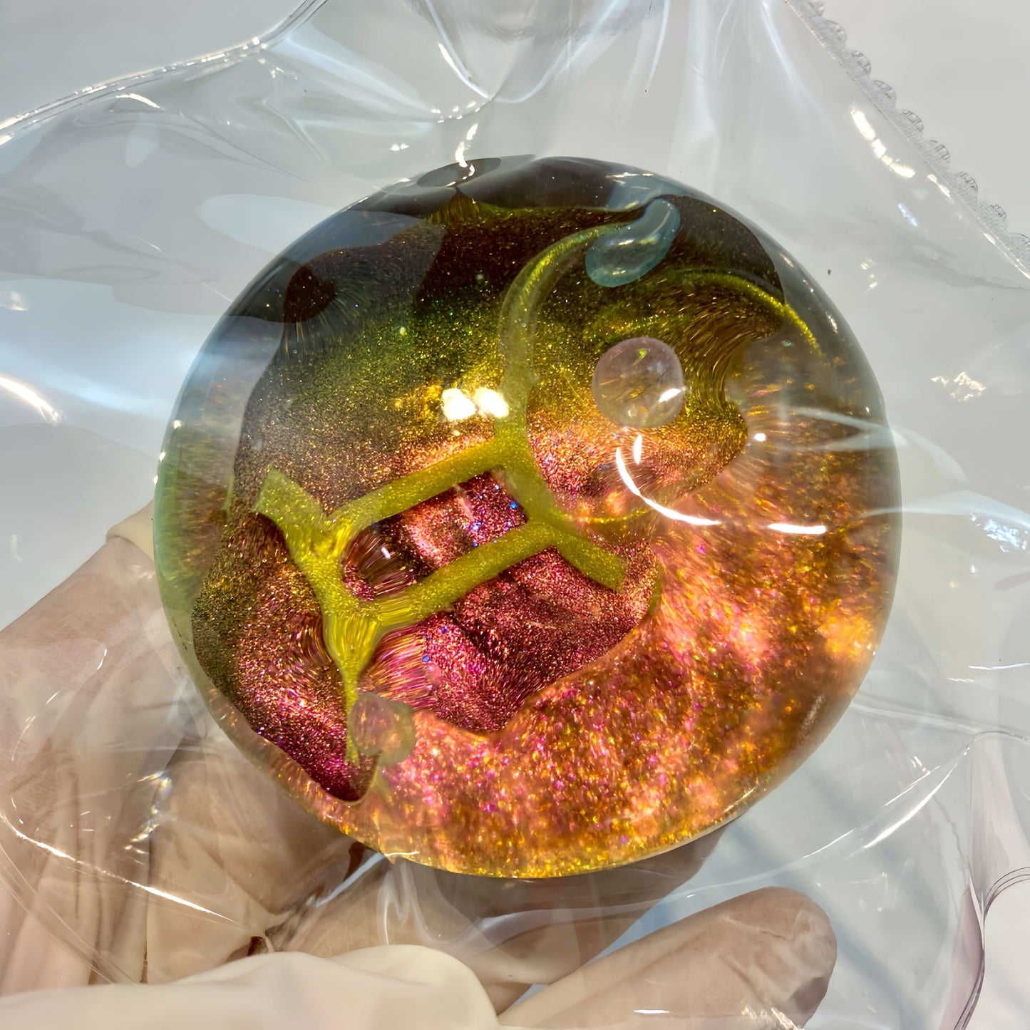 Non-toxic clear silicone squishy zodiac galaxy orb Gemini neon nebula, vibrant stress-relief toy