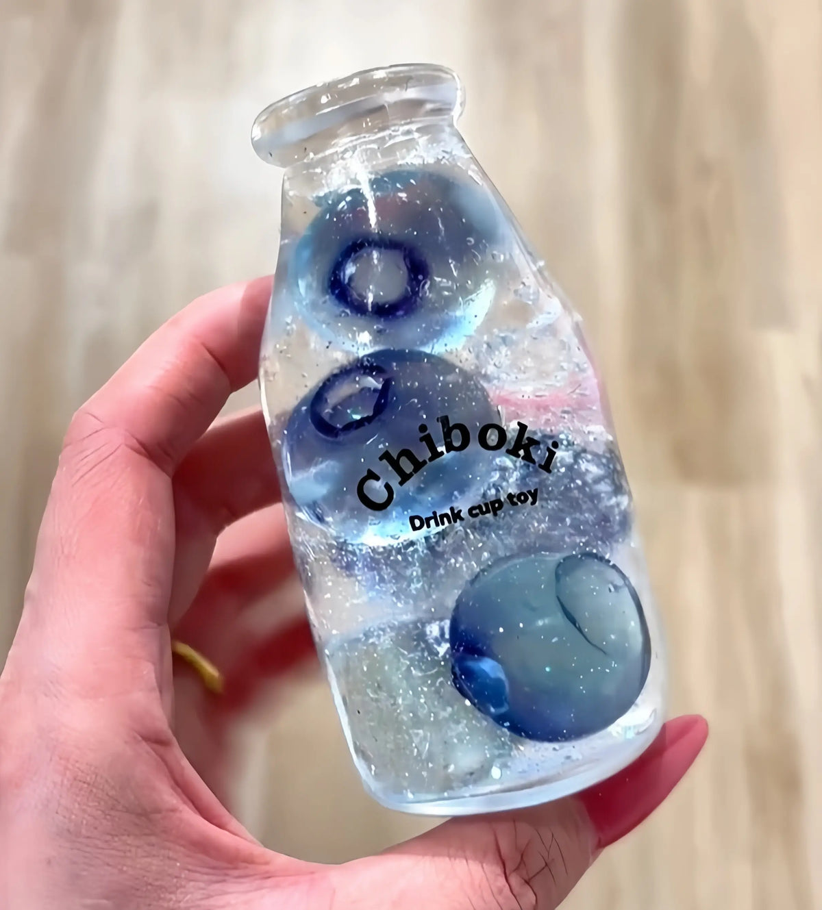 [CHIBOKI] Clear Bottle Squishy Ball – Handmade Stress Relief Desk Toy | Crystal & Soda Bottle Glass Blueberry Jar