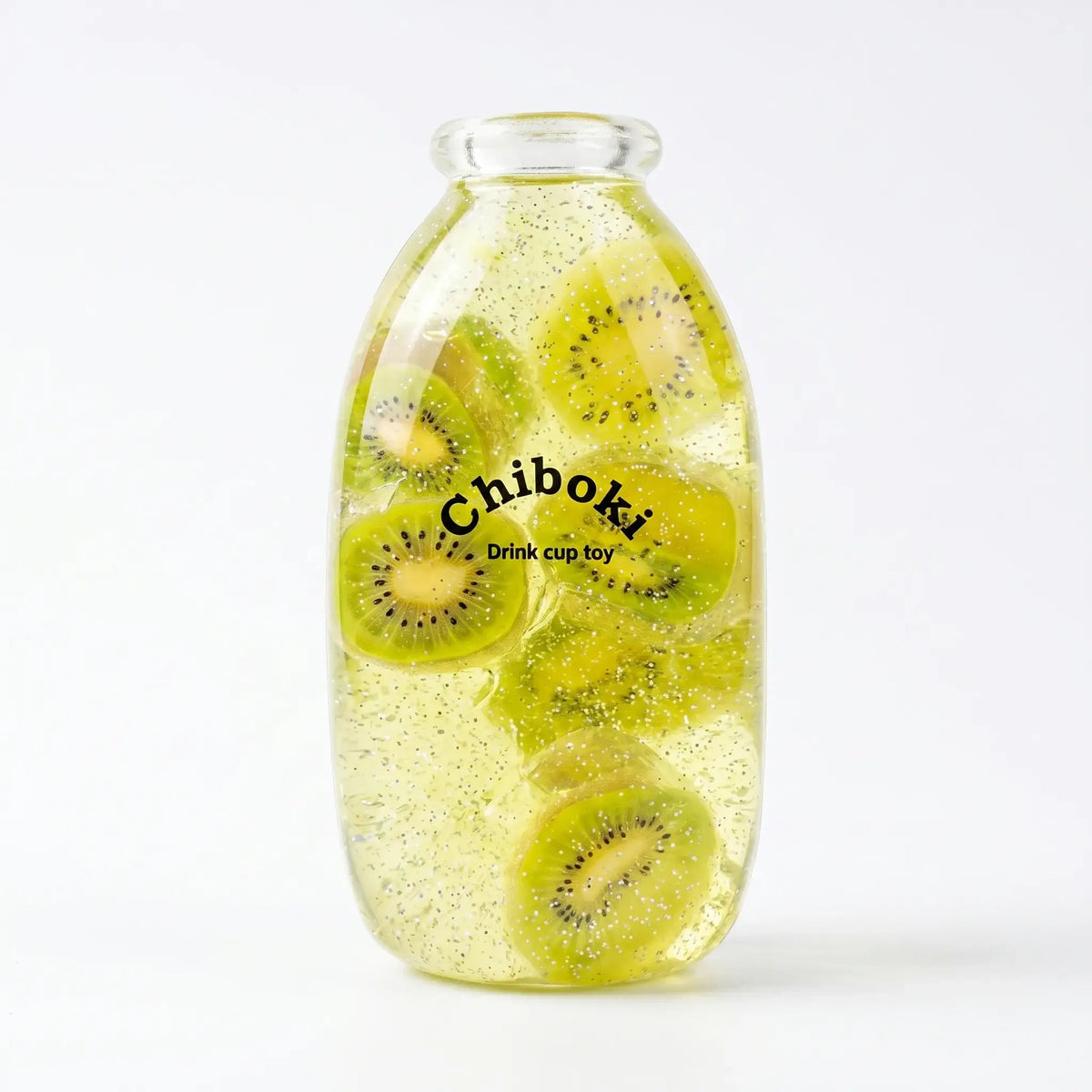 Clear bottle squishy with kiwi slices - handmade stress relief toy