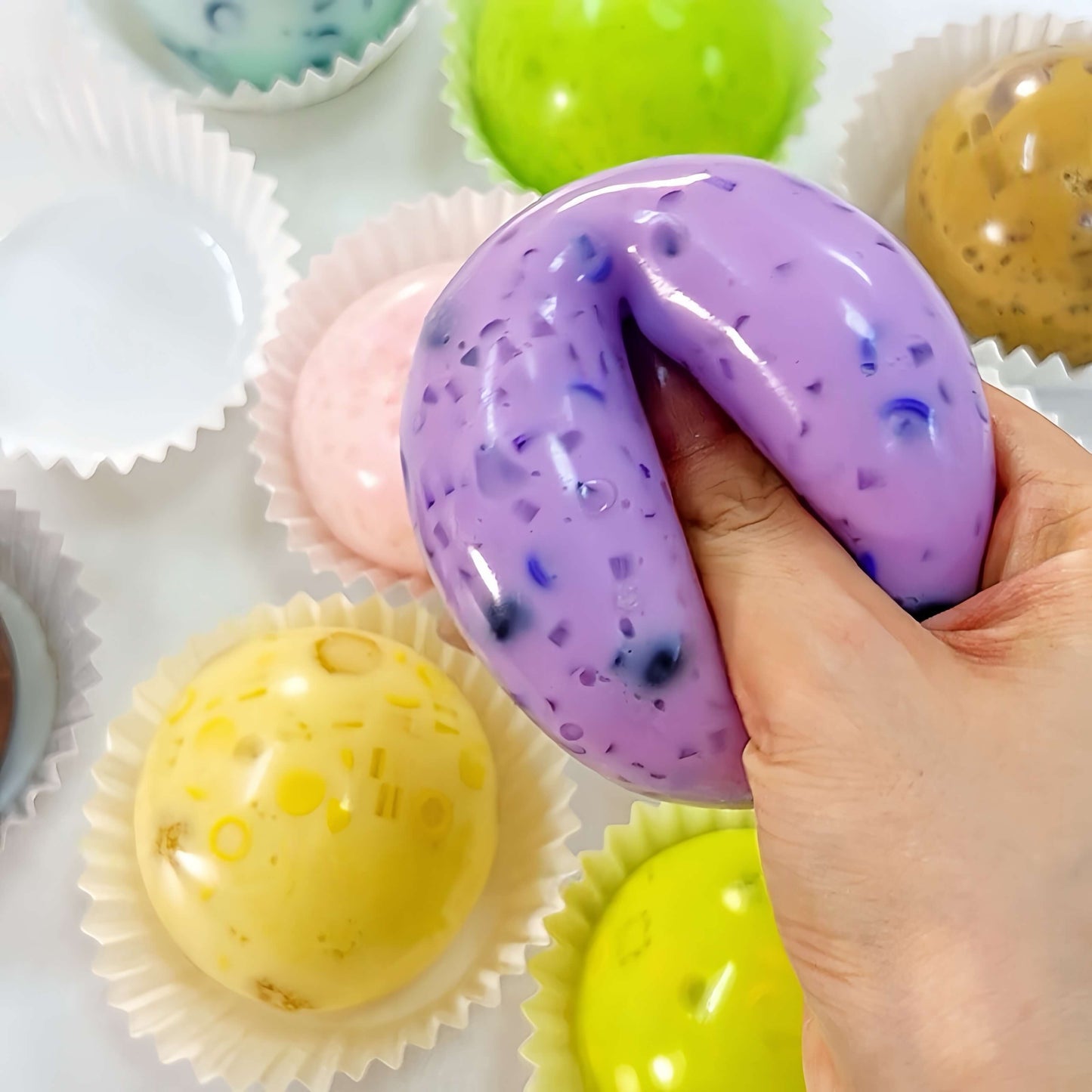 CHIBOKI handmade grape boba cream stress relief squishy ball - soft, non-toxic, great for collectibles.
