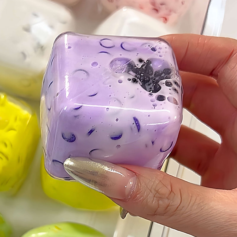 Purple square handmade freeze-dried yogurt stress ball, grape flavor decompression fidget toy