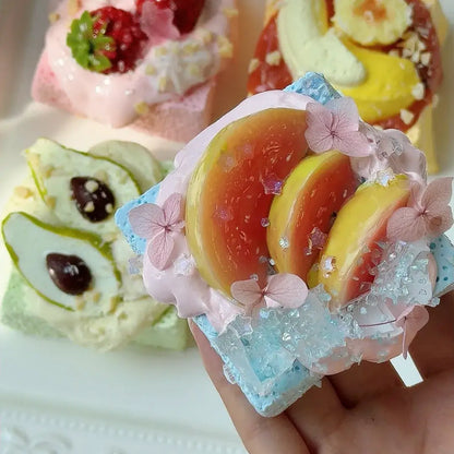 Handmade Realistic Fruit Toast & Milk Tea Silicone Stress Relief Squishy Toy