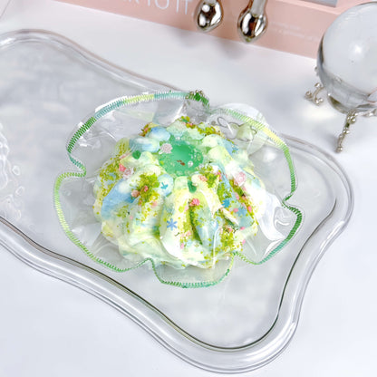 Clear silicone squishy Emerald Fantasy Butterfly Pool Gugelhupf mini cake with water burst effect