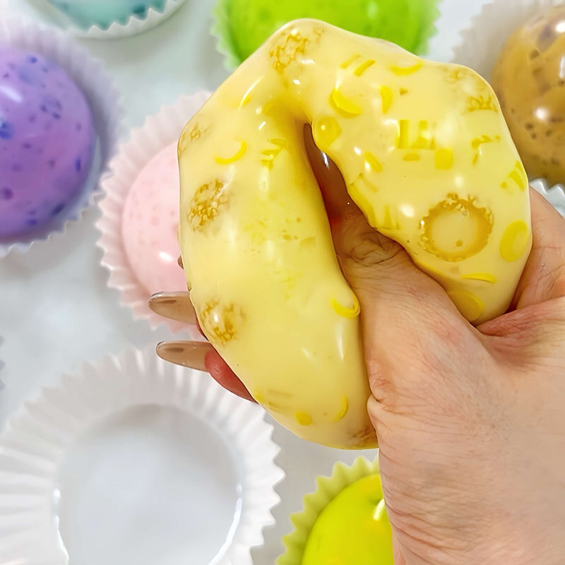 CHIBOKI handmade honeycomb cream stress relief ball with honeycomb pieces - soft, non-toxic, perfect for stress relief.