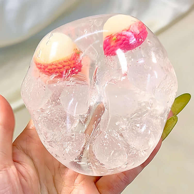 Iced lychee hard candy textured pearl squishy ball, handmade stress relief toy