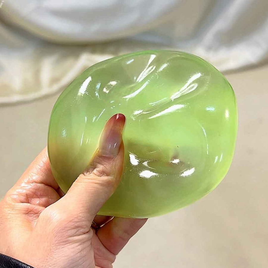 Chiboki coconut oil squishy, jade green grape colorway, translucent gooey ball