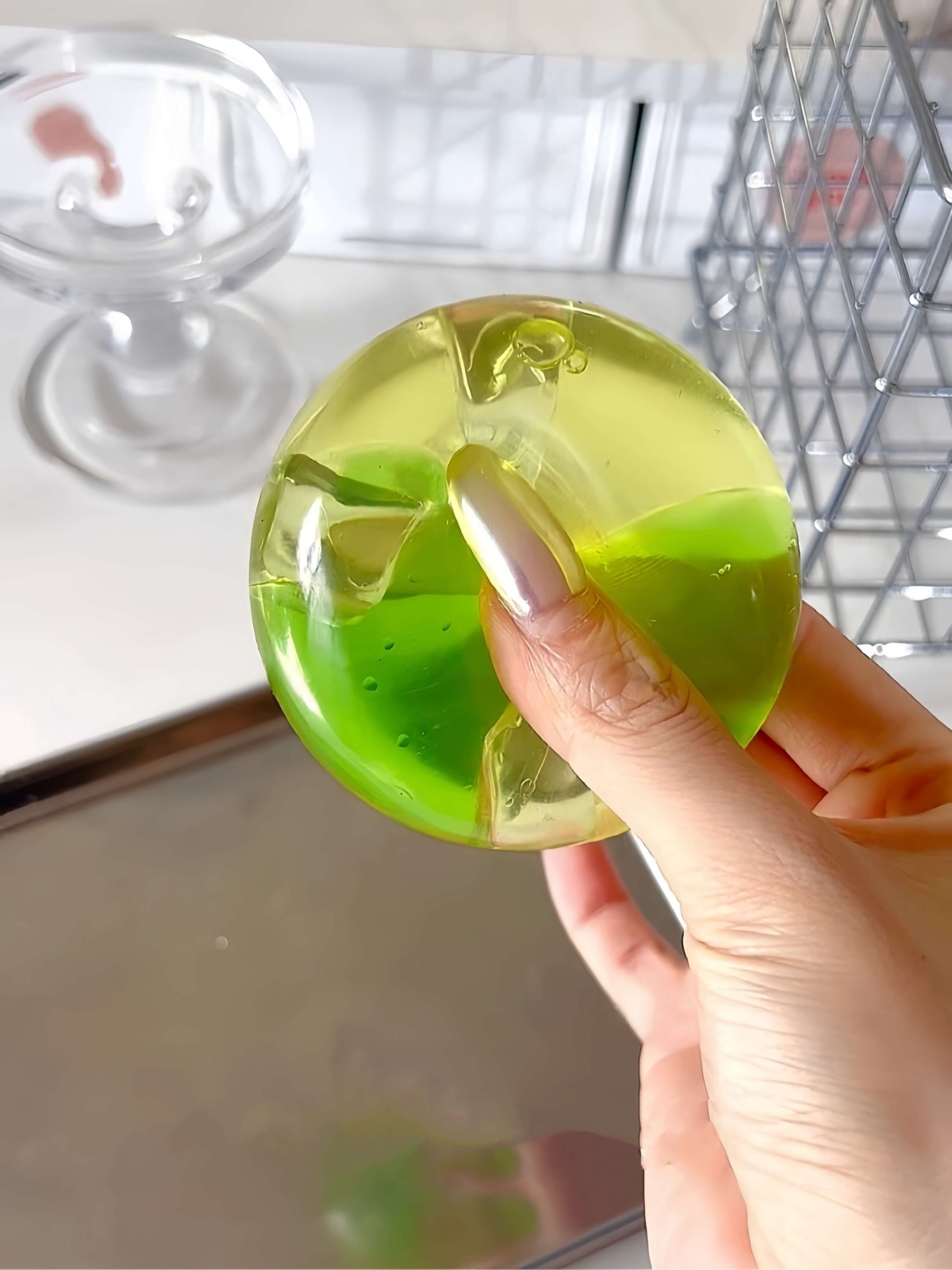 Green and yellow layered dual-color flowing sand handmade stress relief ball - Jasmine Green Tea | Lovesquishy