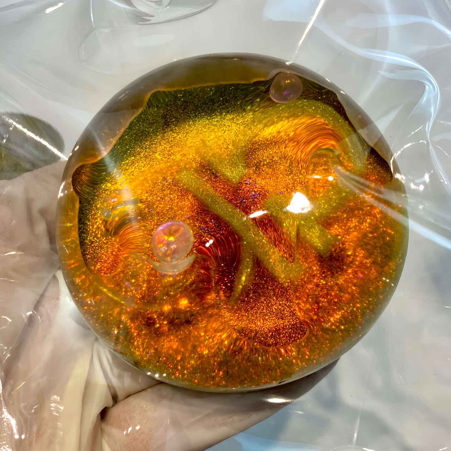 Clear silicone Libra galaxy orb with gilded nebula design from lovesquishy