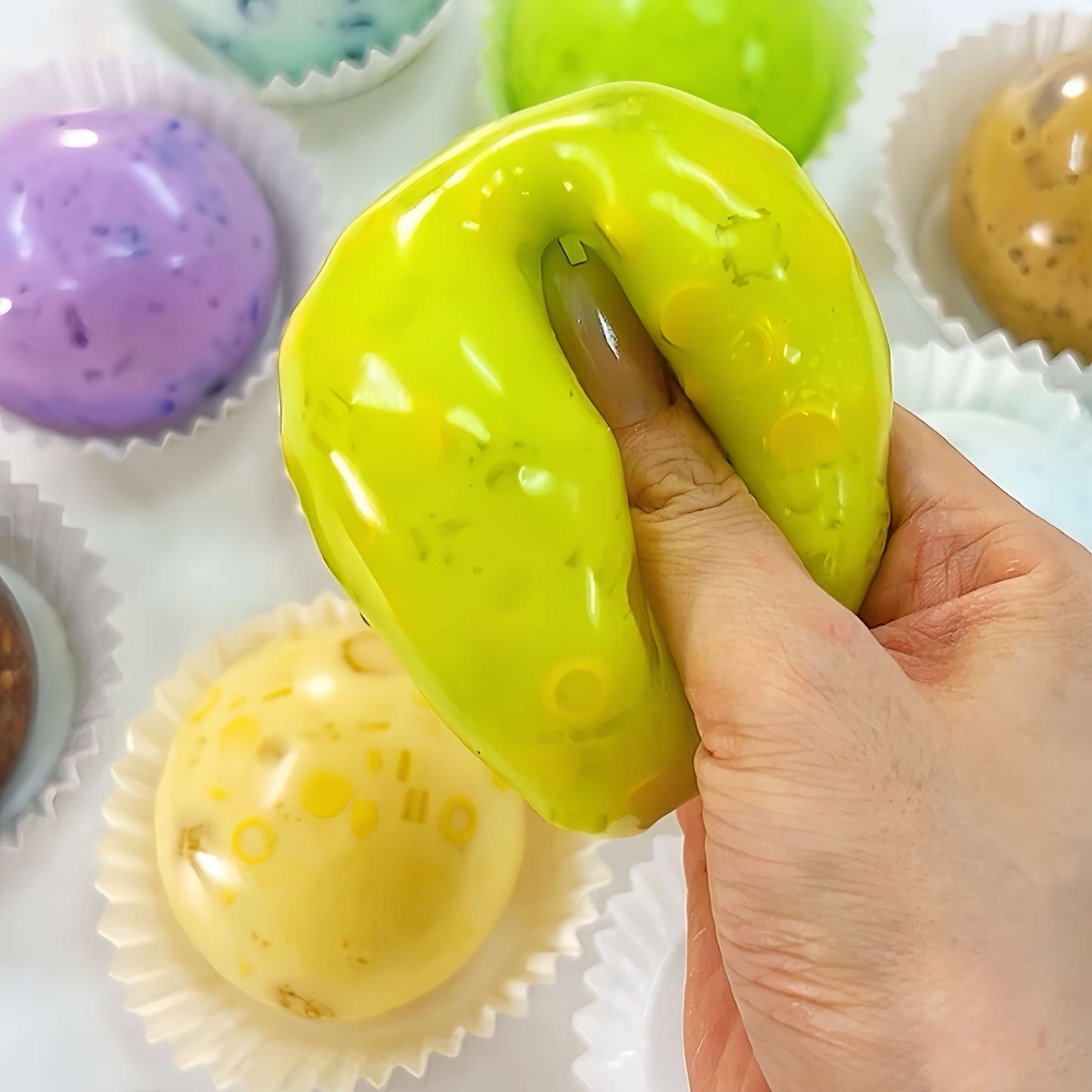 CHIBOKI handmade lime cream stress relief squishy ball - soft, non-toxic, ideal for stress relief.