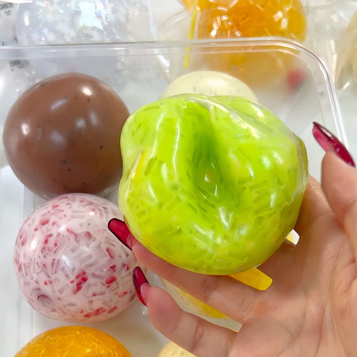 Handmade ultra-soft lime hard candy jelly ice squishy toy, light compression stress relief ball for kids & adults