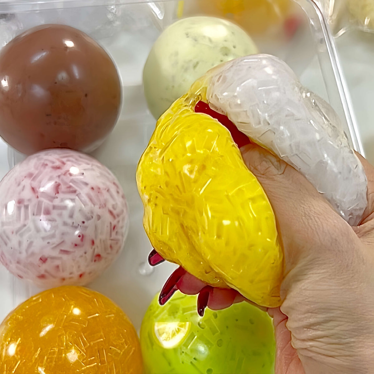 Handmade ultra-soft mango pomelo sago jelly ice squishy toy, light compression stress relief ball for kids & adults