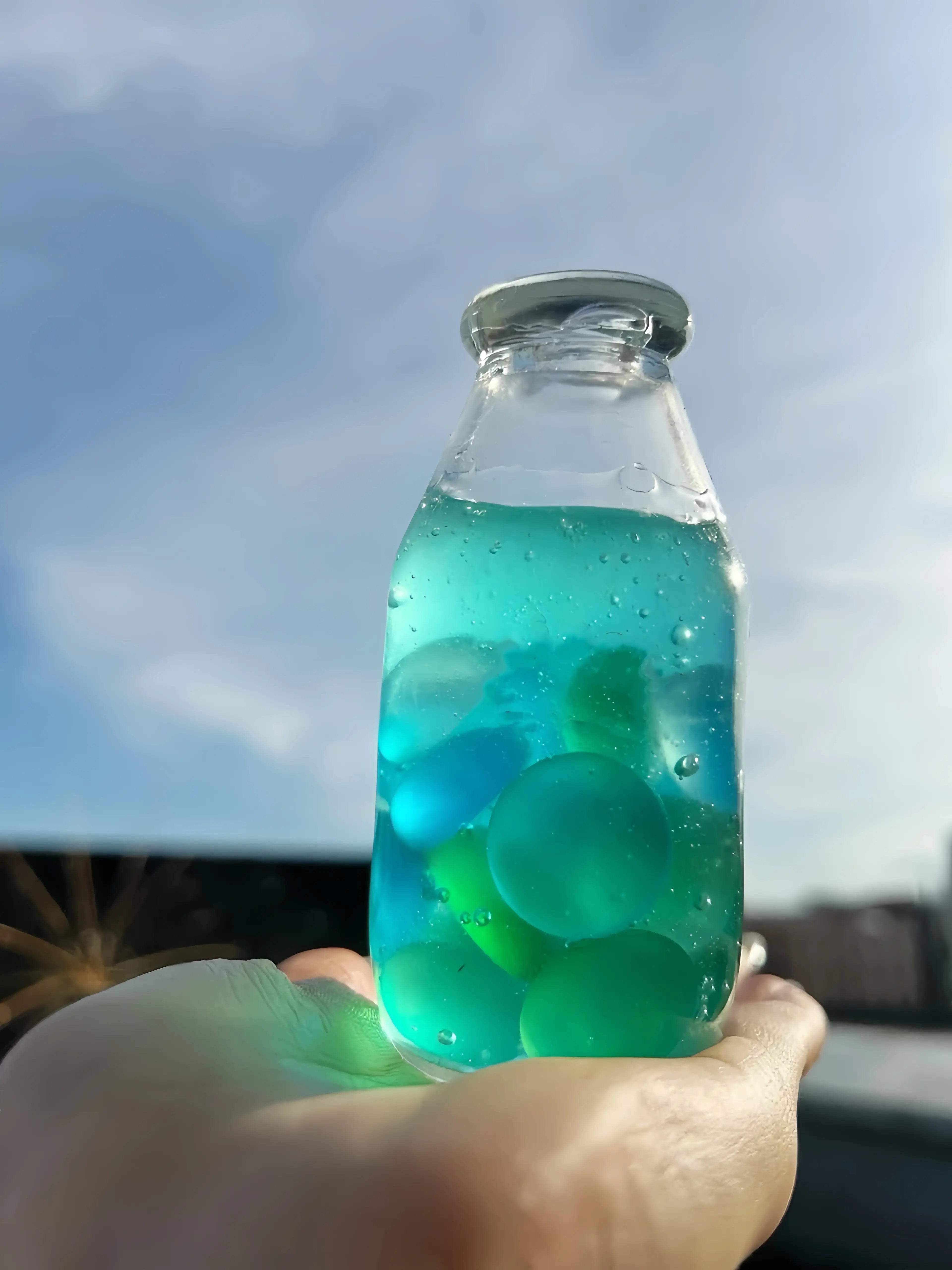 Original Handmade Squishy Ball – Layered Sand Stress Relief Toy, Bottle Design, Unique Gift for Kids & Adults