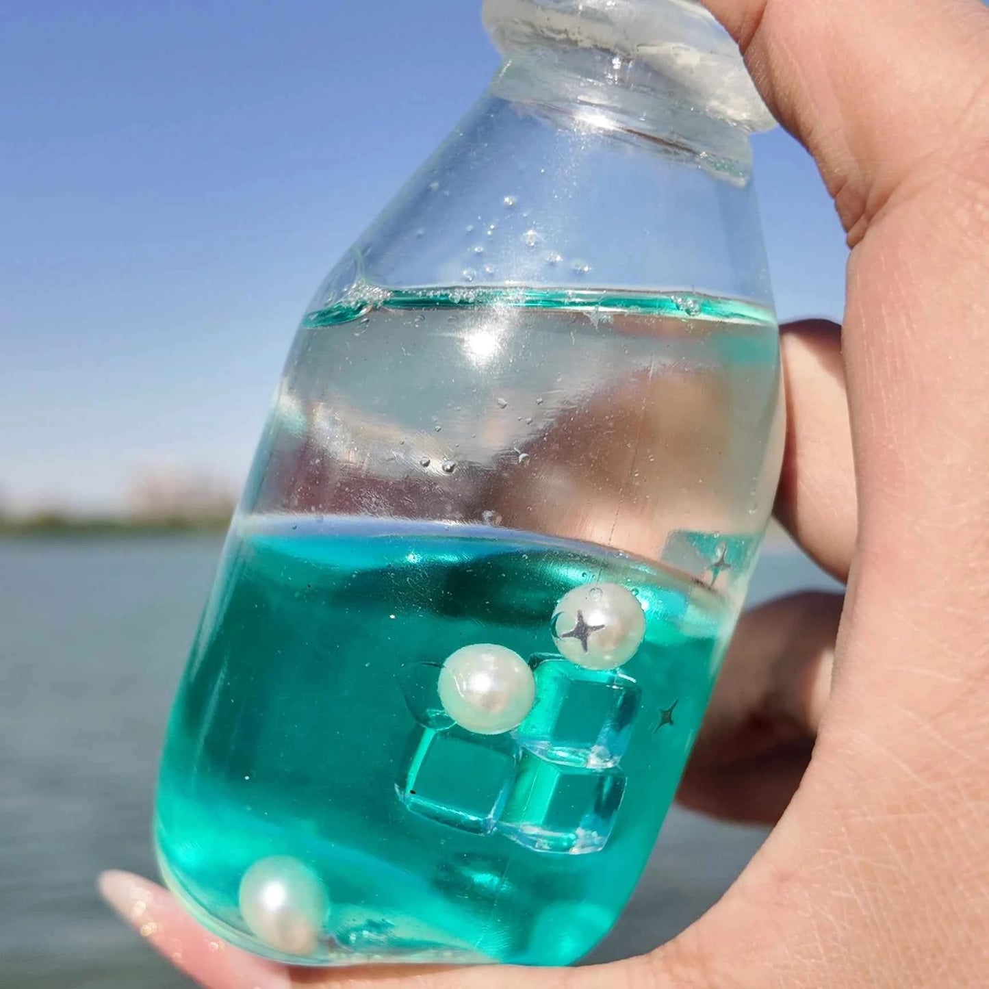 [CHIBOKI]Clear Bottle Squishy Ball – Handmade Stress Relief Desk Toy | Layered Sand Bottle