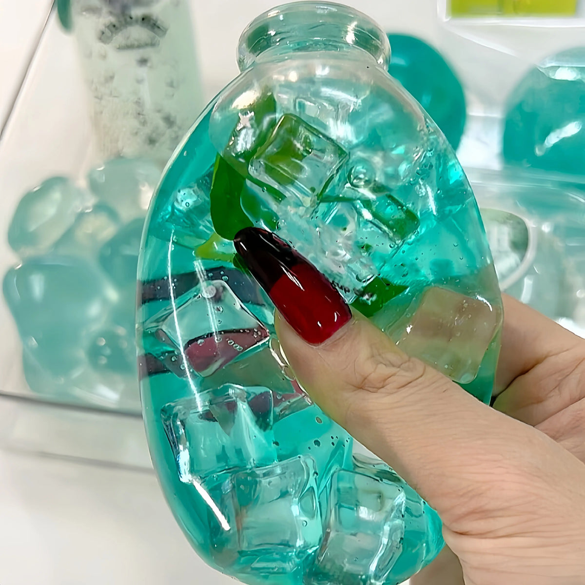 Original Handmade Squishy Ball – Layered Sand Stress Relief Toy, Bottle Design, Unique Gift for Kids & Adults