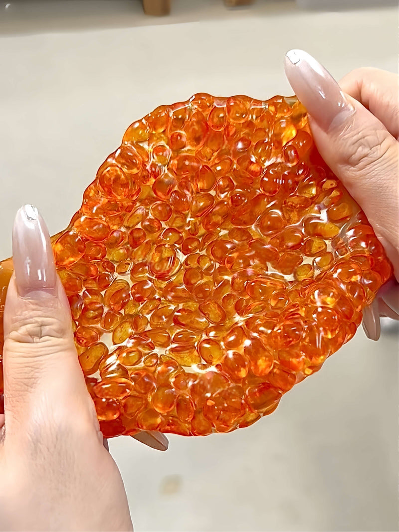 Handmade pearl squishy ball with orange juice crumbled ice texture, stress relief toy