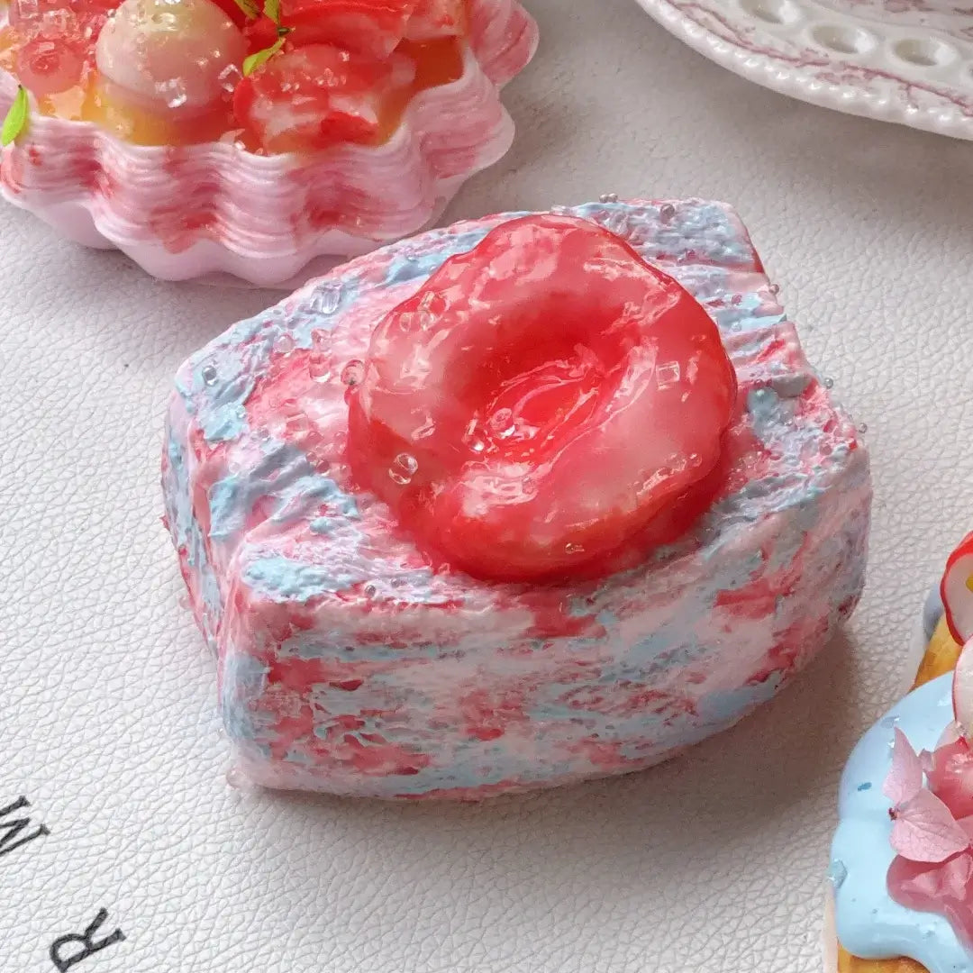 Handmade Realistic Fruit Toast & Milk Tea Silicone Stress Relief Squishy Toy