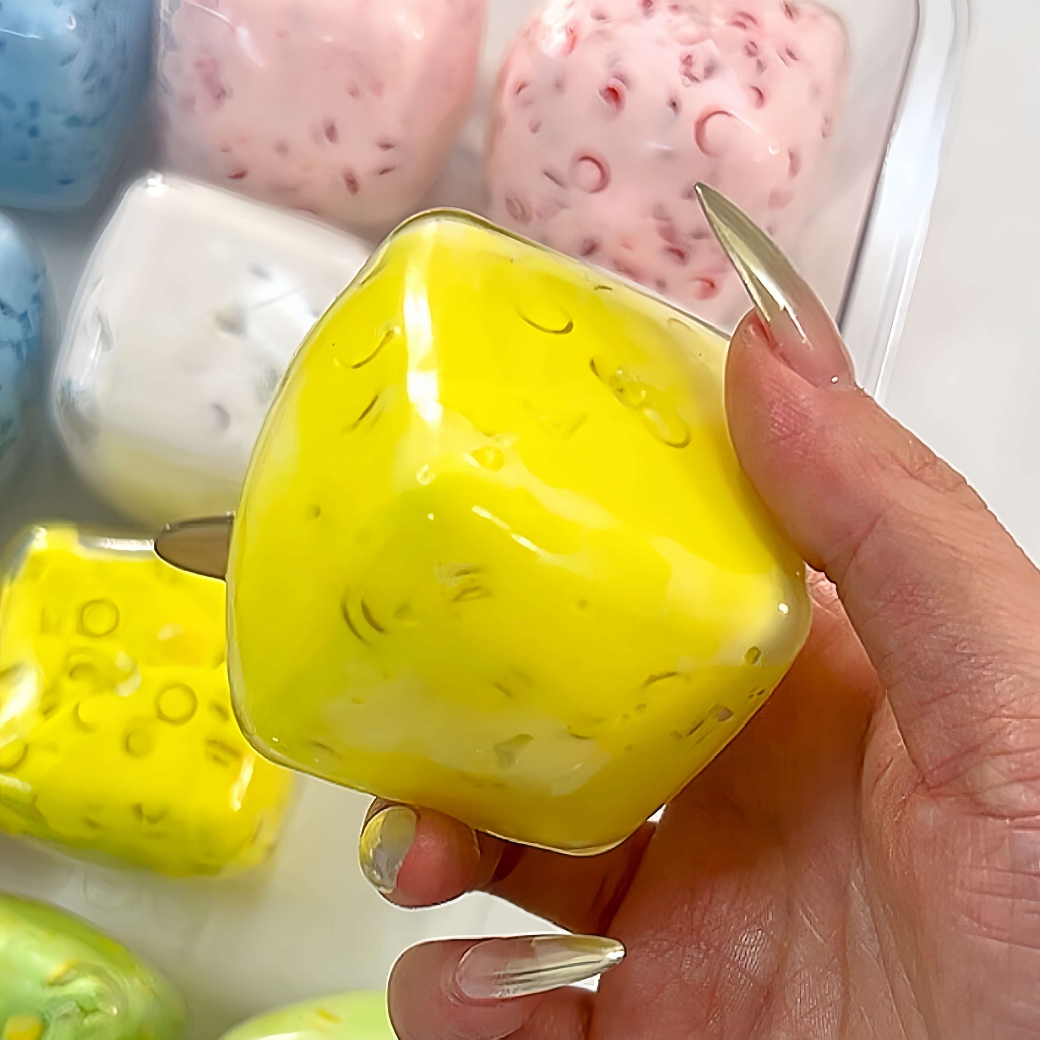 Pineapple yogurt freeze-dried square fidget toy - handmade squishy stress ball