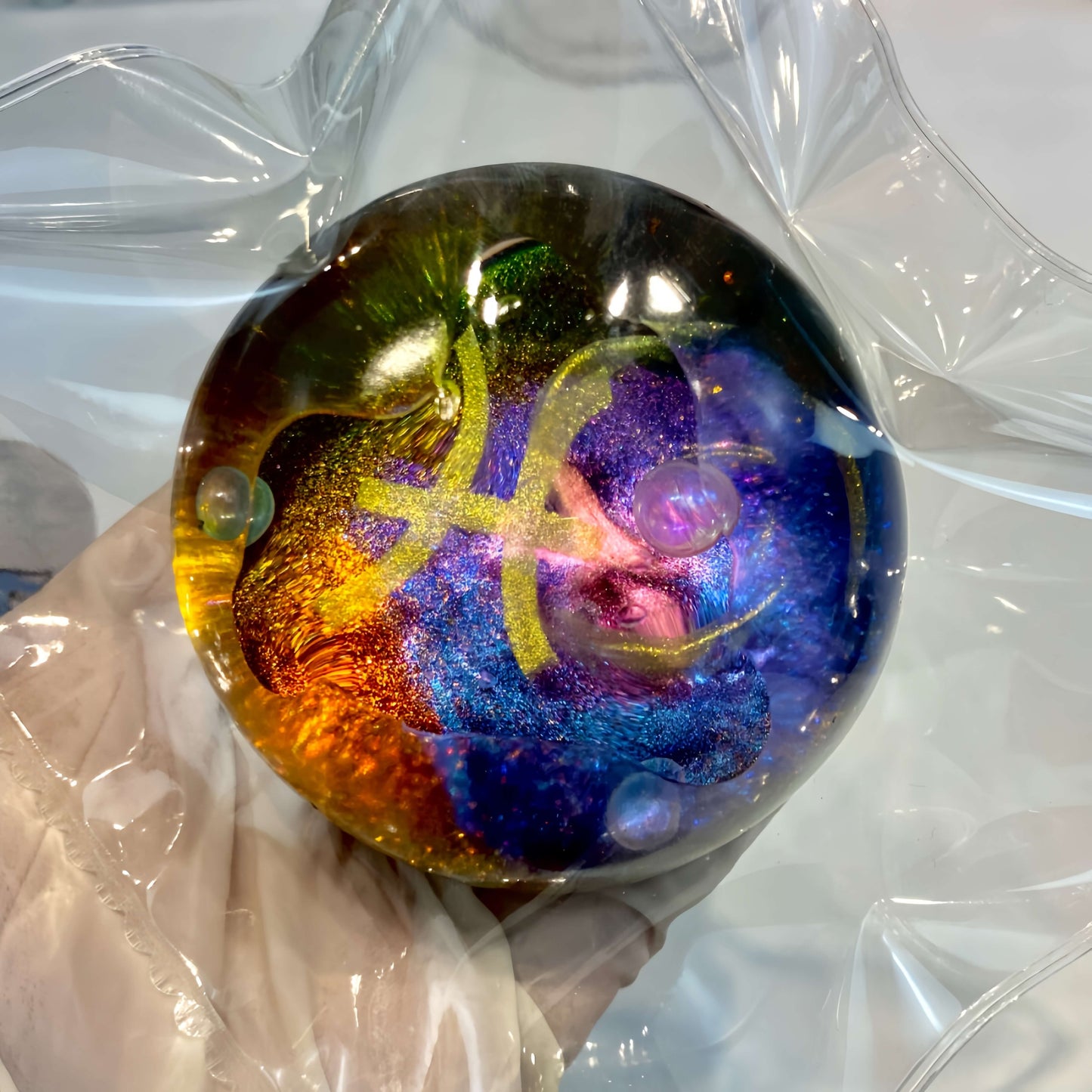 Non-toxic clear silicone squishy zodiac galaxy orb Pisces rose nebula, soft collectible stress toy