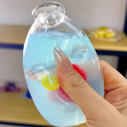 [CHIBOKI]Clear Bottle Squishy Ball – Handmade Stress Relief Desk Toy | Fruit Tea Bottle