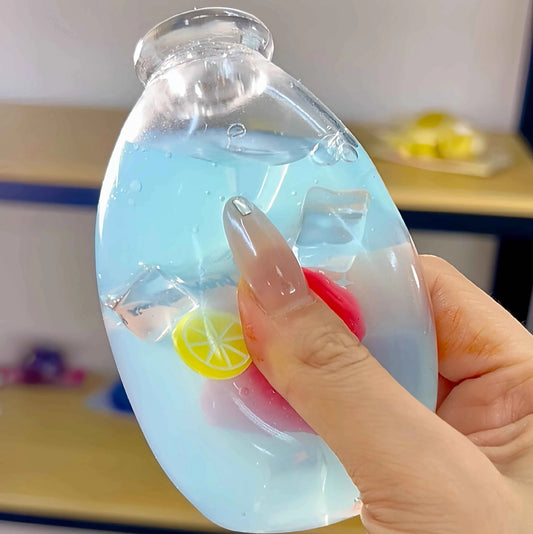 [CHIBOKI]Clear Bottle Squishy Ball – Handmade Stress Relief Desk Toy | Fruit Tea Bottle