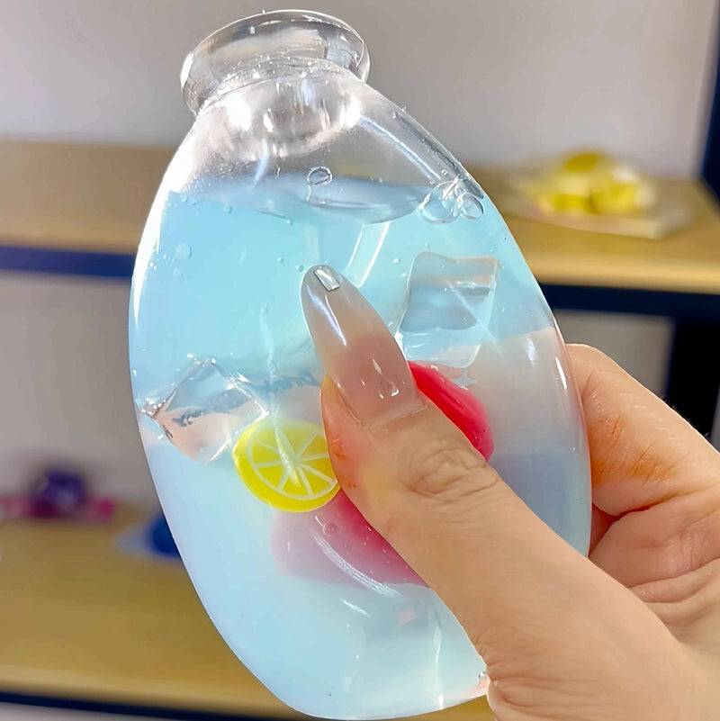 [CHIBOKI]Clear Bottle Squishy Ball – Handmade Stress Relief Desk Toy | Fruit Tea Bottle