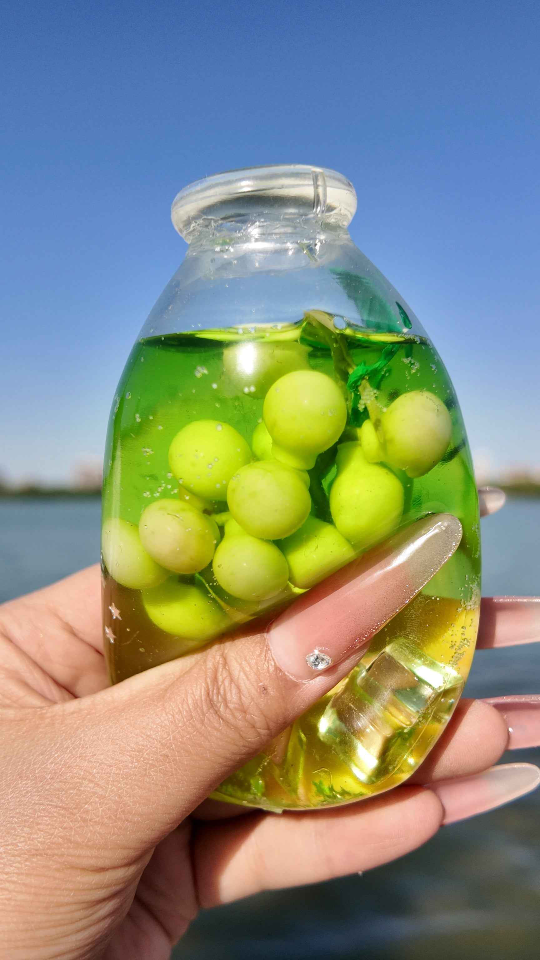 [CHIBOKI]Clear Bottle Squishy Ball – Handmade Stress Relief Desk Toy | Fruit Tea Bottle