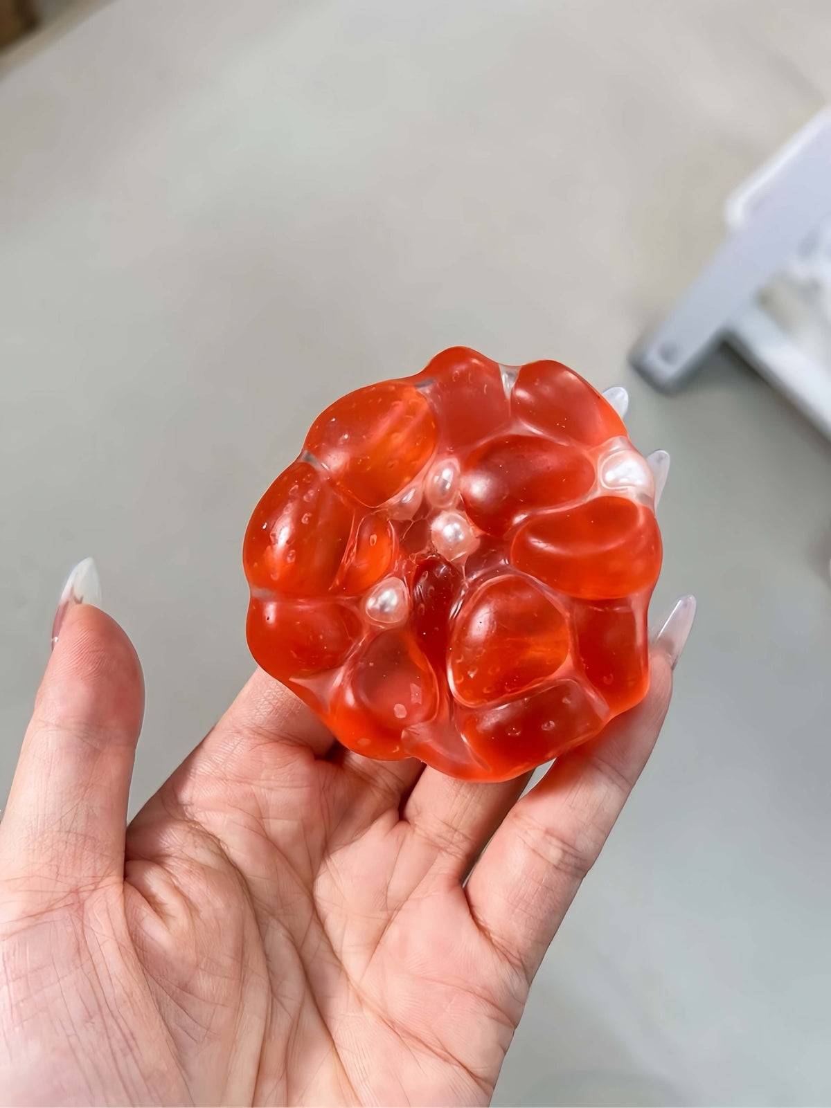 Strawberry-flavored soft candy pearl squishy ball - handmade stress relief toy