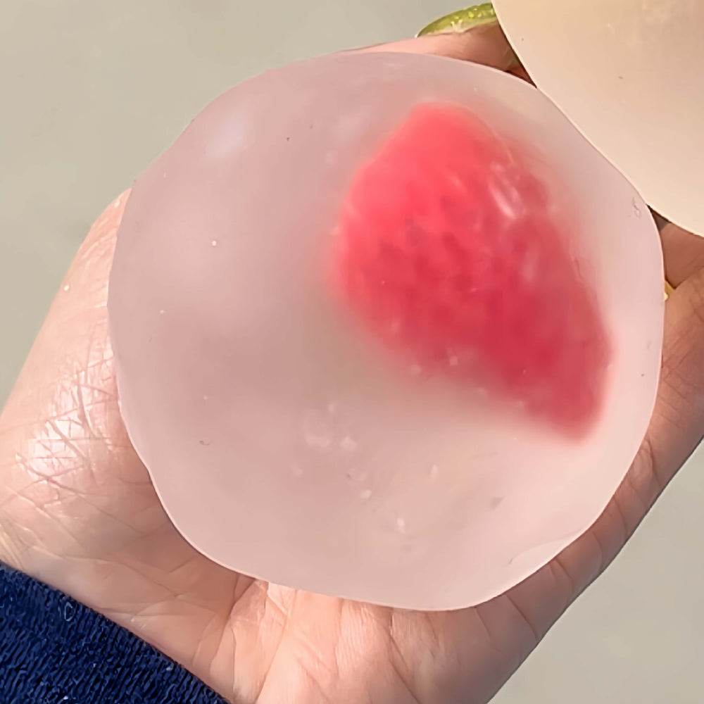 Handmade crystal fruit mochi fidget ball, extra soft strawberry design, squishy stress relief toy