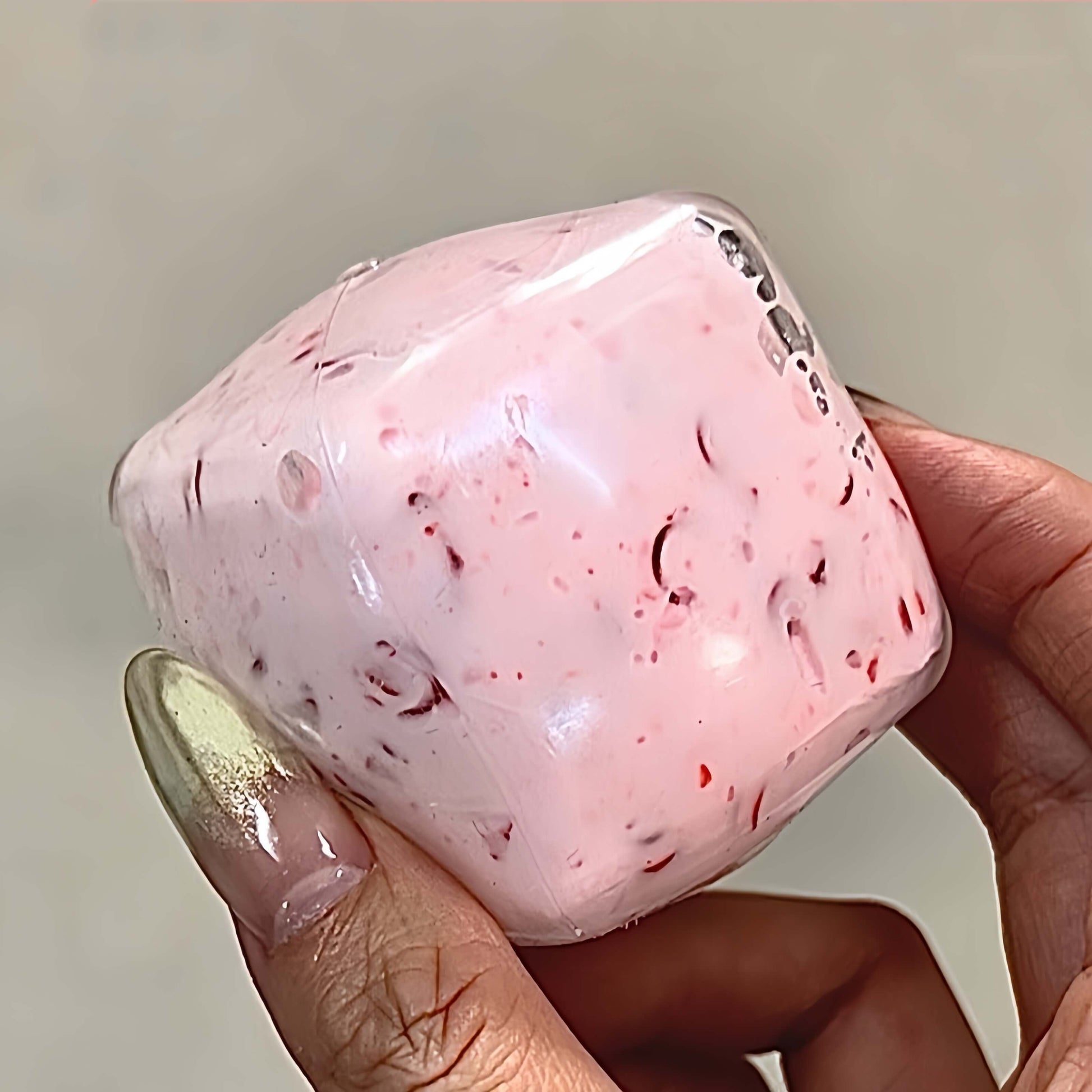 Pink square handmade freeze-dried yogurt stress ball, strawberry flavor decompression fidget toy