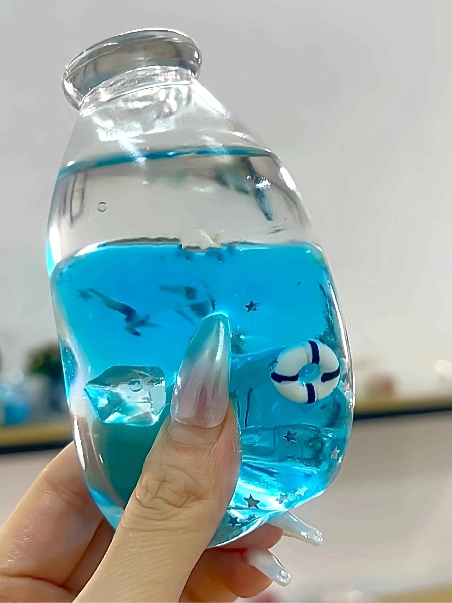 [CHIBOKI]Clear Bottle Squishy Ball – Handmade Stress Relief Desk Toy | Layered Sand Bottle