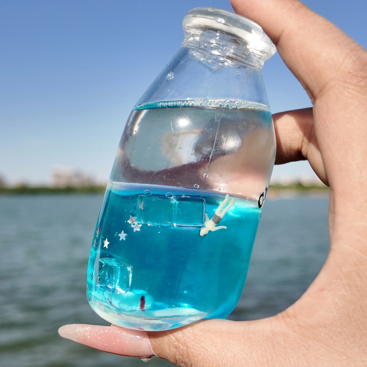 [CHIBOKI]Clear Bottle Squishy Ball – Handmade Stress Relief Desk Toy | Layered Sand Bottle