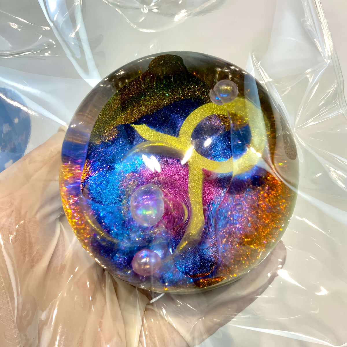 Non-toxic clear silicone squishy zodiac galaxy orb Taurus rose nebula, soft sensory play toy
