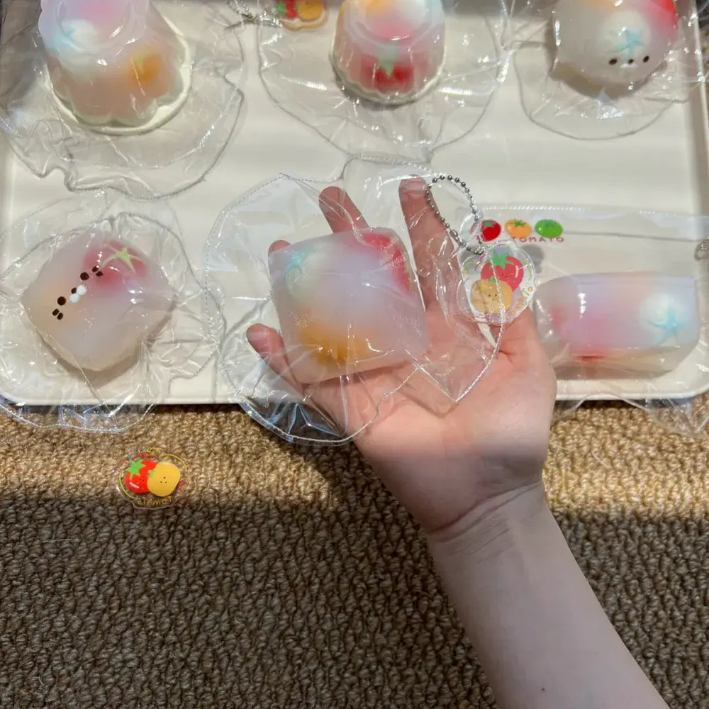 Handmade Tomato Filling Mochi Pudding Squishy Toy - Soft ASMR Stress Relief