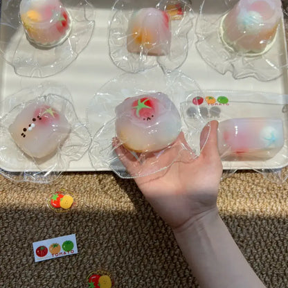 Handmade Tomato Filling Mochi Pudding Squishy Toy - Soft ASMR Stress Relief