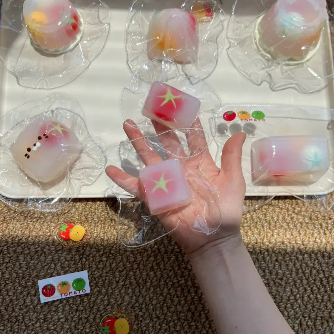 Handmade Tomato Filling Mochi Pudding Squishy Toy - Soft ASMR Stress Relief