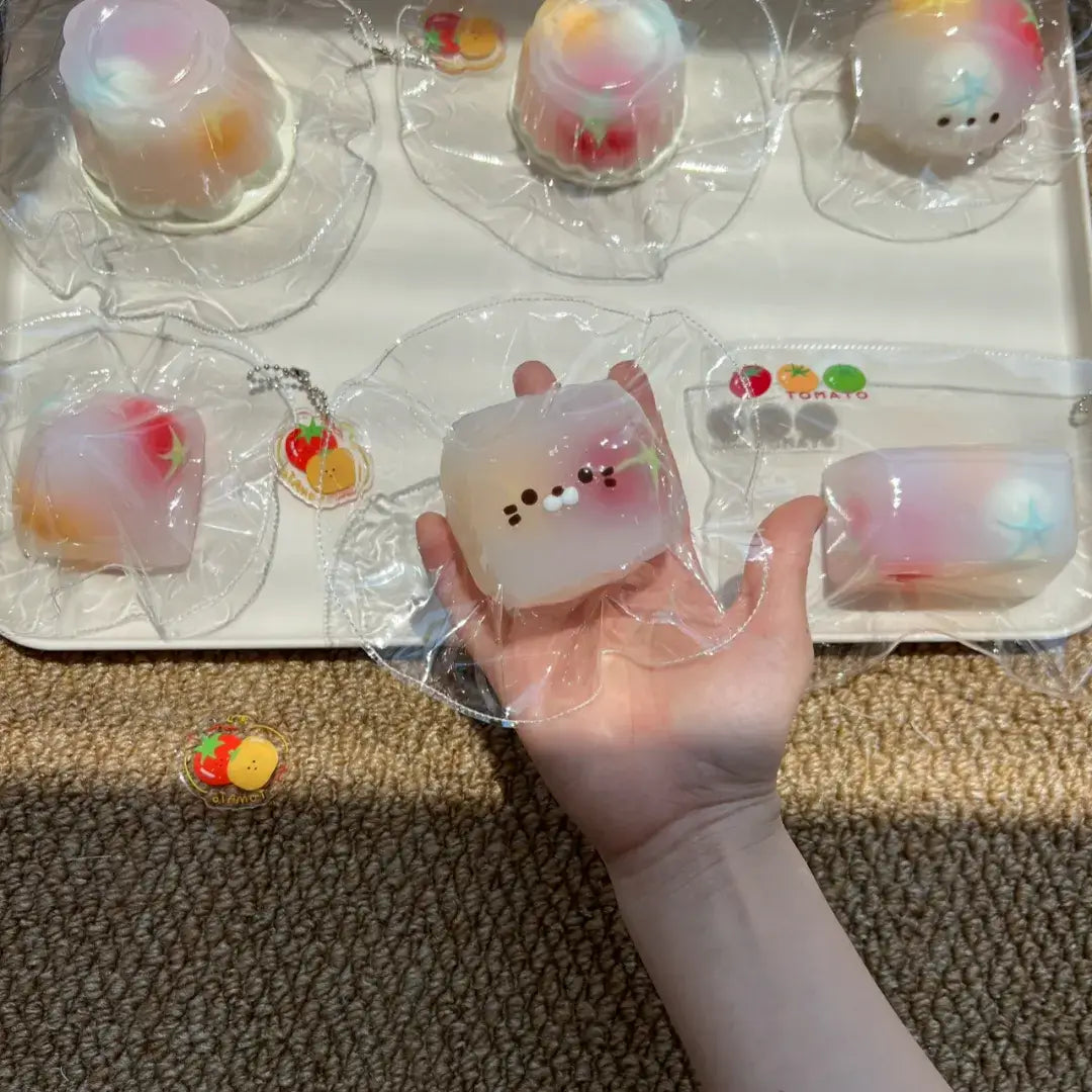 Handmade Tomato Filling Mochi Pudding Squishy Toy - Soft ASMR Stress Relief