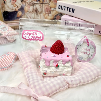 Cute Strawberry Cream Cake Slice Silicone Squishy Toy